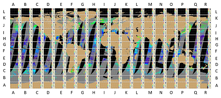 CoastWatch hi-res OLCI Sentinel-3 sector coordinate map