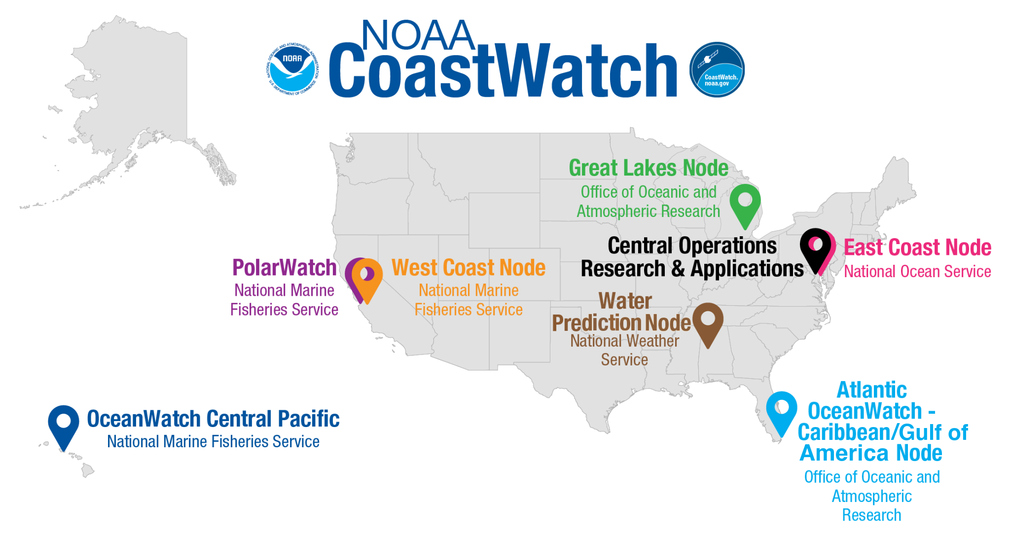 Map of CoastWatch Nodes