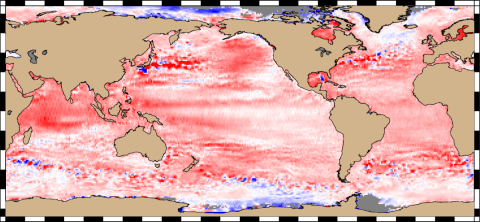 Screenshot of Map Projection of altimetry data created from RADS command line toools