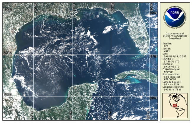 Image of visible imagery over the Gulf of America